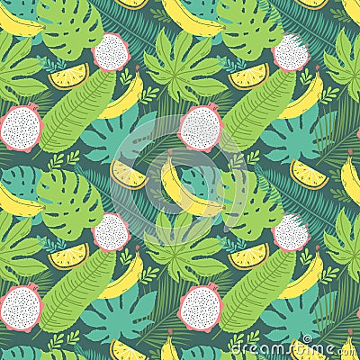 Tropical summer seamless background with bananas Vector Illustration