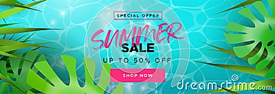 Tropical summer season sale banner for discount Vector Illustration