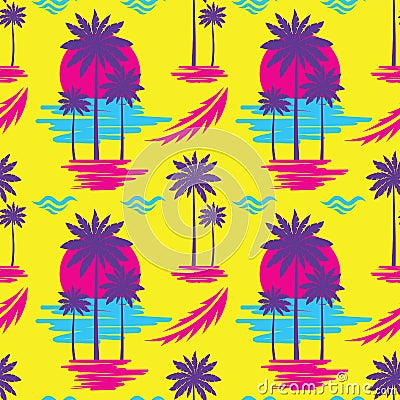 Tropical summer vacation - decorative banner. Travel seamless pattern. Holiday paradise coast beach. Decorative vector background. Vector Illustration