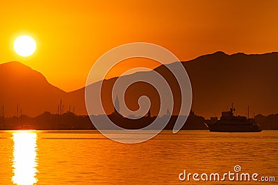 Tropical sunrise in Croatia, Trogir Stock Photo