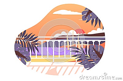 Tropical Sunset Serenity Vector Illustration