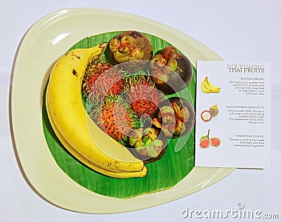 Tropical Thai Fruits with Description Note Stock Photo