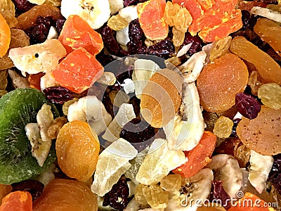 Tropical Trail Mix, Assorted Fruits Stock Photo