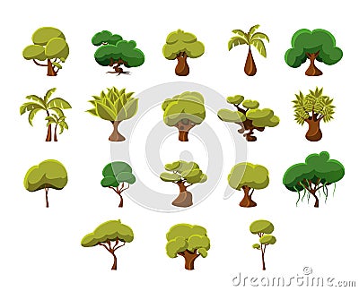 Tropical Trees Collection Vector Illustration