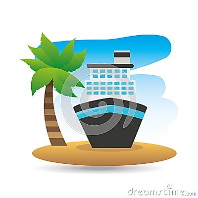 Tropical vacation beach boat cruise travel Vector Illustration