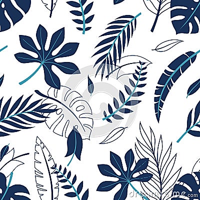 Tropical vector colorful leaves seamless pattern. Stock Photo