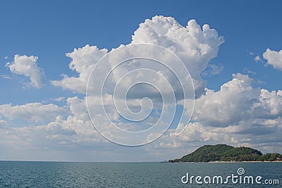 Tropical view of sea with clouds and blue sky at Chao Lao Beach, Chanthaburi Province. Stock Photo