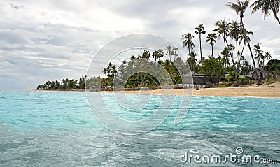 Tropical village from sea Stock Photo