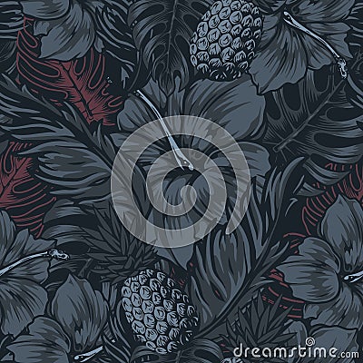 Tropical vintage dark seamless pattern Vector Illustration