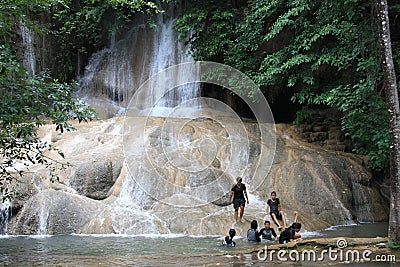 Waterfall In Jungle With People Editorial Image - Image: 29829080