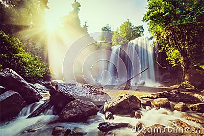 Tropical waterfall Stock Photo