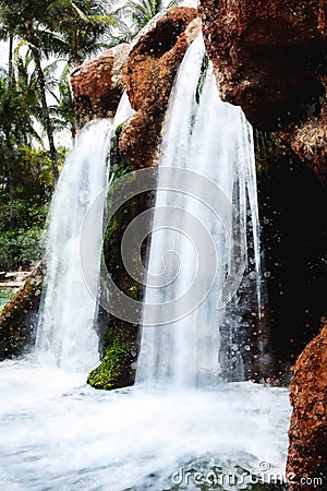 Tropical Waterfall Watercolor Painting Stock Photo