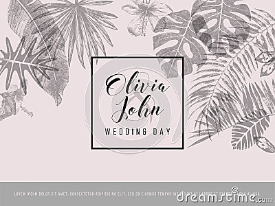 Tropical wedding card design Vector Illustration