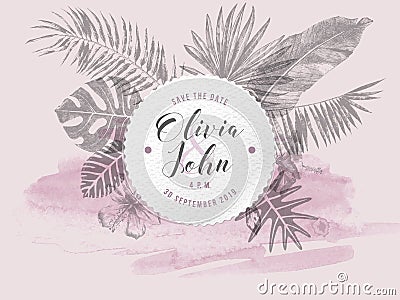 Tropical wedding card design Vector Illustration