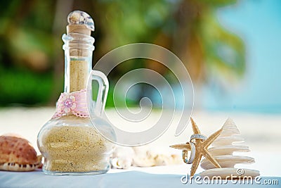 Tropical wedding. Sand ceremony. Wedding in a nautical style Stock Photo