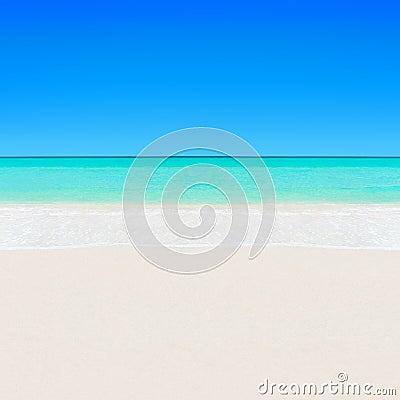 Tropical white sandy beach and turquoise clear ocean water background Stock Photo