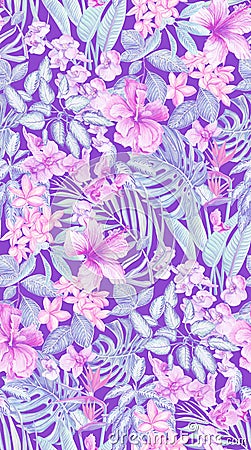 Tropical pastel lover pattern with watercolor illustration Stock Photo