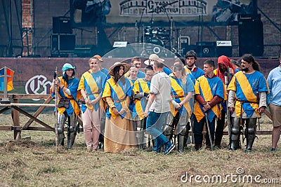 TROSTYANETS, UKRAINE - JUNE 30, 2018: unidentified people on the knights tournament festival Editorial Stock Photo
