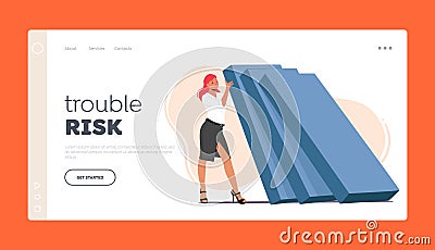 Trouble Risk Landing Page Template. Business Resilience, Business Protection Concept. Successful Positive Businesswoman Vector Illustration