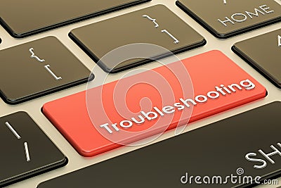 Troubleshooting concept, red hot key on keyboard. 3D rendering Stock Photo