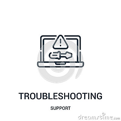 troubleshooting icon vector from support collection. Thin line troubleshooting outline icon vector illustration. Linear symbol for Vector Illustration