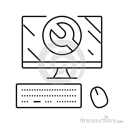 troubleshooting pc repair computer line icon vector illustration Vector Illustration