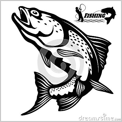 Trout fish - logo illustration. Fishing emblem Vector Illustration