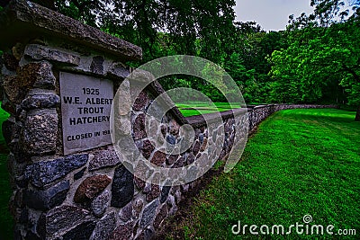 Trout hatchery wall at backbone state park in Iowa Editorial Stock Photo