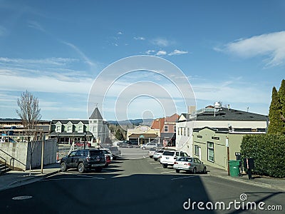 A street in dowtown Troundale in Oregon on a sunny day Editorial Stock Photo