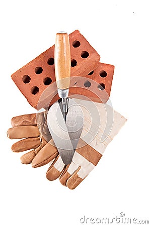 Trowel Bricks leather glove Stock Photo