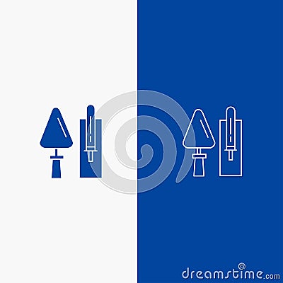 Trowel, Brickwork, Construction, Masonry, Tool Line and Glyph Solid icon Blue banner Line and Glyph Solid icon Blue banner Vector Illustration