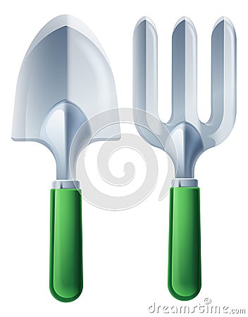 Trowel and Garden Fork Tools Vector Illustration