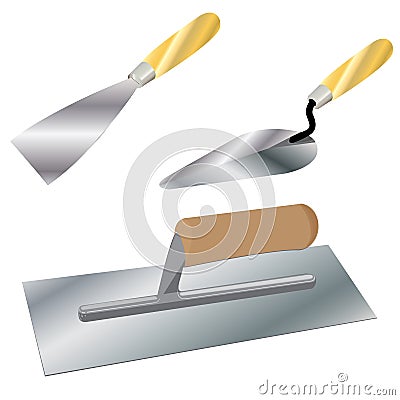 Trowel wood isolated white background. Hand tool. Vector Illustration