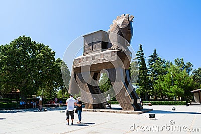 TROY, CANAKKALE, TURKEY - AUGUST 25, 2017: Wooden Trojan Horse in the Ancient City of Troy, Turkey Editorial Stock Photo