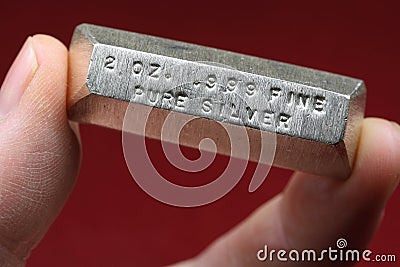 2 Troy Ounce Silver Bullion Bar Stock Photo