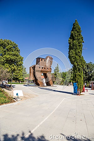 Troy, Turkey. A life-size model of a hypothetical type of Trojan horse Editorial Stock Photo