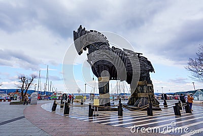 Troy wooden horse, Trojan Statue at Canakkale Stock Photo