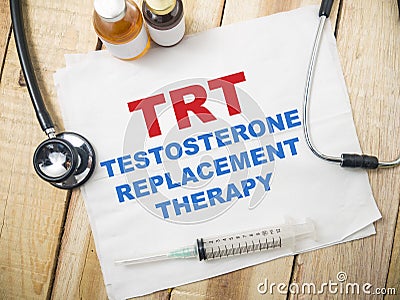 TRT Testosterone replacement therapy, text words typography written on paper, health and medical Stock Photo