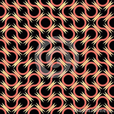 Truchet generative art random loops and circles seamless pattern background. Swirling red and yellow circular Stock Photo