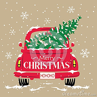 Christmas cute red truck pattern with merry Christmas wordings Stock Photo