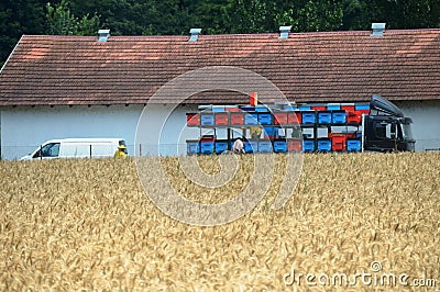 truck with beehives ready to go Stock Photo