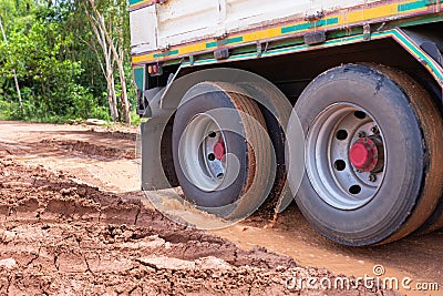 Truck bunch transport Drive through the backcountry Muddy,motion blur,overuse of noise reduction Stock Photo