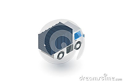 Truck cab, van body, container isometric flat icon. 3d vector Vector Illustration