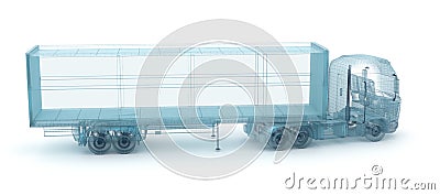 Truck with cargo container, wire model Cartoon Illustration