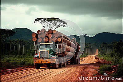 Truck carrying timber on the road in rural areas of Brazil. Stock Photo