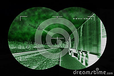 Truck chase - view from nightvision Stock Photo