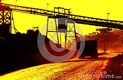 Truck and a conveyor belt in a coal mine in Santa Catarina, Brazil Stock Photo