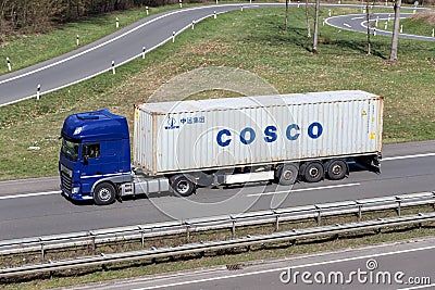 Truck with COSCO container Editorial Stock Photo