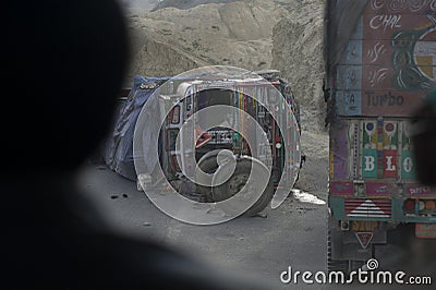 Truck crash in the Leh -Manali Highway in India Editorial Stock Photo