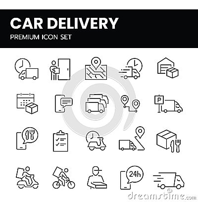 Truck Delivery Related Vector Line Icons. Vector Illustration